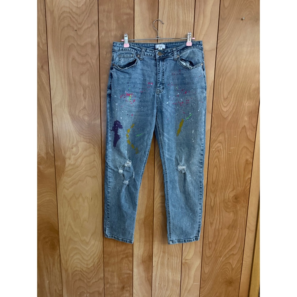 Easel Los Angeles Paint Splatter Distressed Boyfriend Jeans Medium Wash Size M